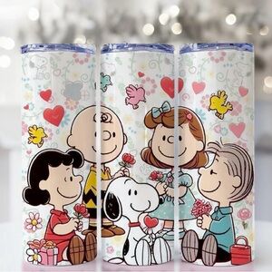 Valentine Cartoon Dog & Friends Tumbler | Cute Love-Themed Cup | Pink Heart Cup